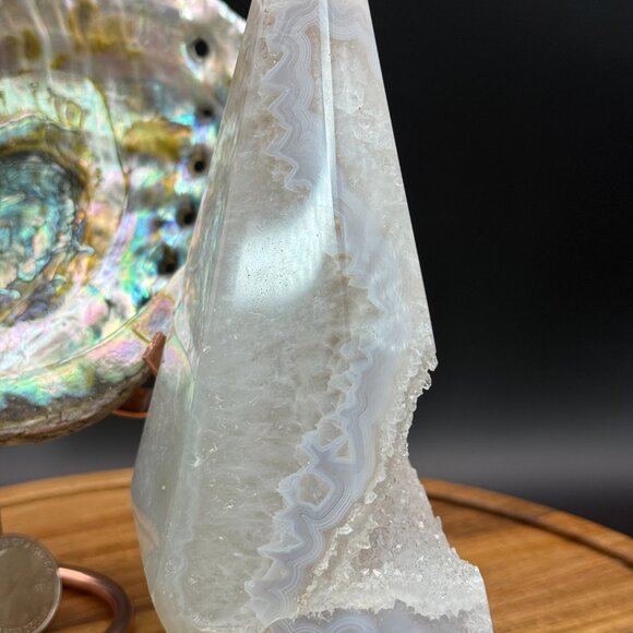 Blue Lace Agate Druzy Crystal Diamond Power Point Tower Natural Geode - Picture 6 of 7